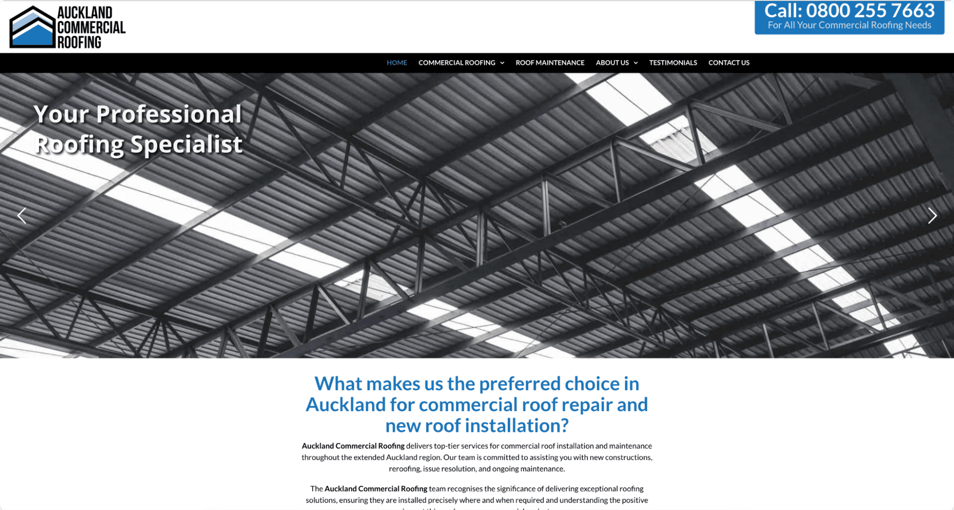 Auckland Commercial Roofing old website homepage
